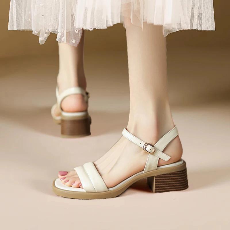 Sandalias de punta cuadrada para mujer, zapatos de tacón medio grueso, Punta abierta, cómodos, combinan con todo, moda, verano,