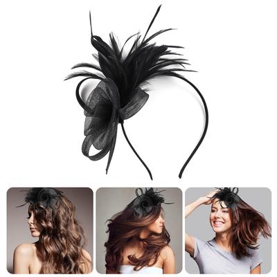 Aro para el pelo de tul con flores para mujer Elegante diadema con plumas de los años 20 Antideslizante Flapper Fascinator Banda para el pelo para evento formal