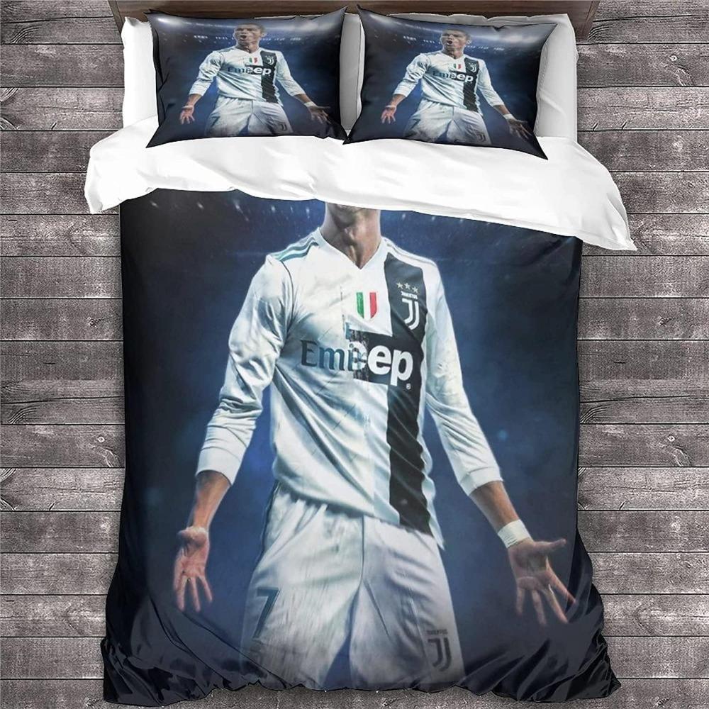 Football star bed sheet set, suitable for adult fans, microfiber down duvet cover, zippered pillowcase, 3D printed pattern