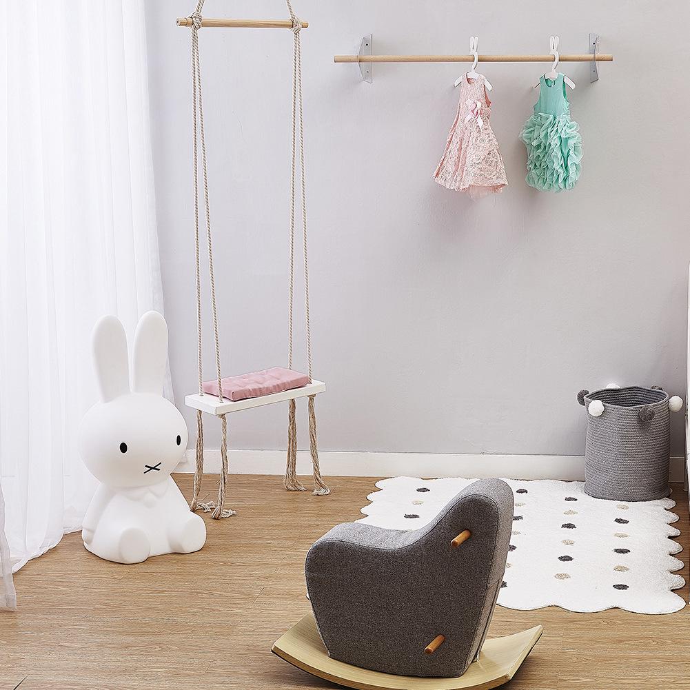INS Style Kids Swing Chair: Solid Wood Seat with Cushion & Cotton Rope - Perfect for Bedroom Decoration & Baby Entertainment.