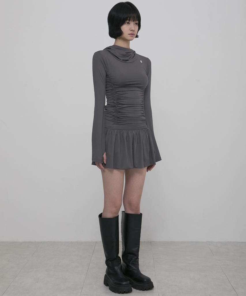 Peulleeoeob Hooded High Neck Long Dress (Fl-185_Charcoal)
