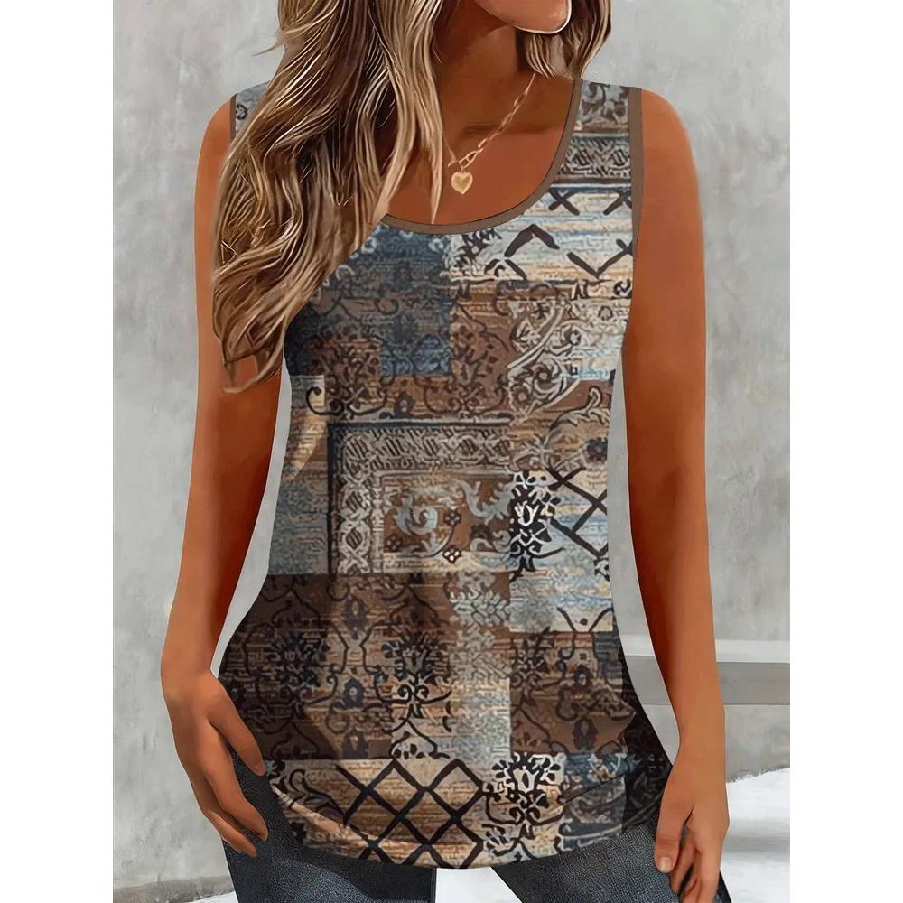 Fashion Women's Flower Printed T-Shirt Casual Loose Sleeveless Top Comfortable Camis Tank Tops