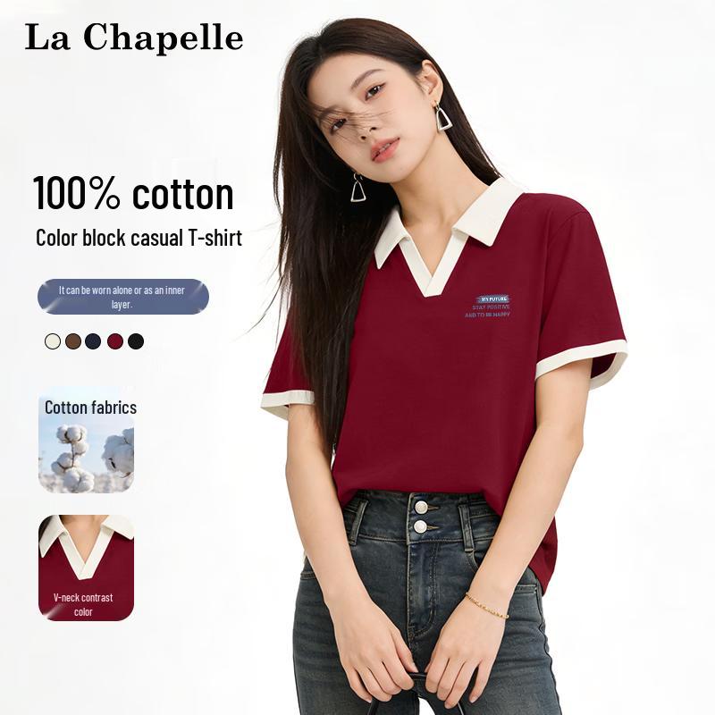 

La Chapelle Women s Color-Block Cotton Polo T-Shirt S