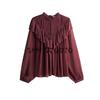 Autumn New Women's Clothing Casual Style Round Neck Lantern Long Sleeve Ruffles Decorative Chiffon Shirt 1304737