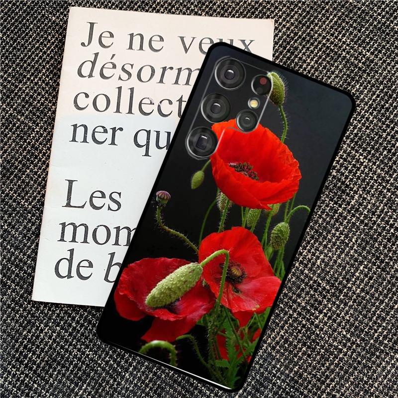 Red Corn Poppy Flower Case For Samsung Galaxy S25 S26 Ultra S20 S21 S22 S23 S24 Ultra S10 Plus S25 FE Back Cover