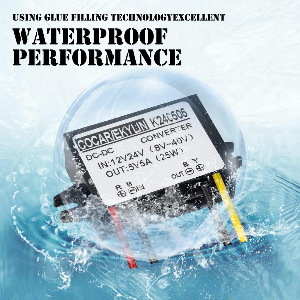 DC 12v 24v to 5v Step Down Converter Regulator 5A 25W Power Adapter Reducer for Car Electronics Truck Vehicle Boat Solar System (Accept DC 8-40V