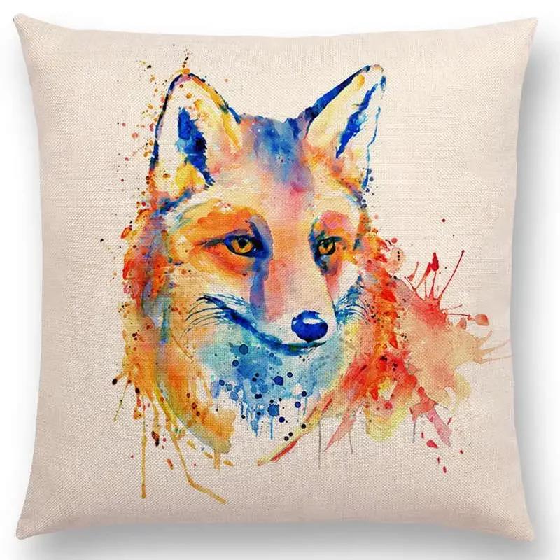Watercolor Animals Cushion Cover Portrait Head Bighorn Lion Leopard Tiger Bear Eagle Horse Dogs  Home Sofa Throw Pillow Case