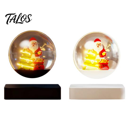 Magnetic Floating Christmas Sleigh Levitating Santa Claus Tree Ornament with LED Light, Lighted Rotating Levitation Festive Glass Ball for Tabletop