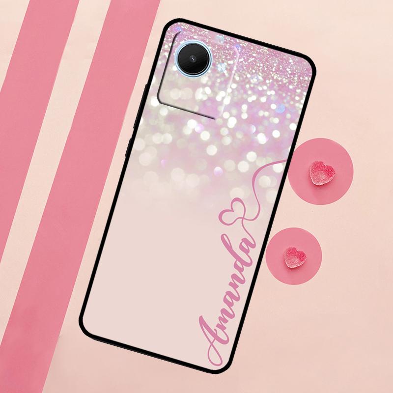 Personalisierte Initialen Name rosa glänzend Hülle für Realme 11 Pro Plus 10 9 GT Neo 5 3 3T C11 C15 C25s C21Y C30 C31 C33 C35 C53 C55
