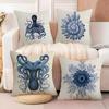 B-Blue Sea Creature Pillow Case Living Room Sofa Decorative Cushion Cover Simple Household Light Luxury Printed Pillow