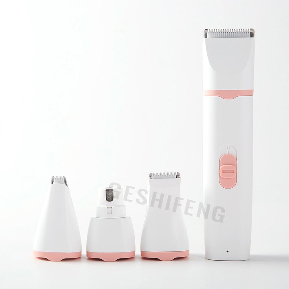 New Trend Professional 4 in 1 Rechargeable Pet Nail Clippers Portable Tools for Dog Hair Removal Low Noise (Pink,158X33X28mm)