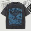 Summer Break Prints Washed T-Shirt Men Summer Loose Cool O-Neck Tee Breathable Sport Soft Cotton Short Sleeve