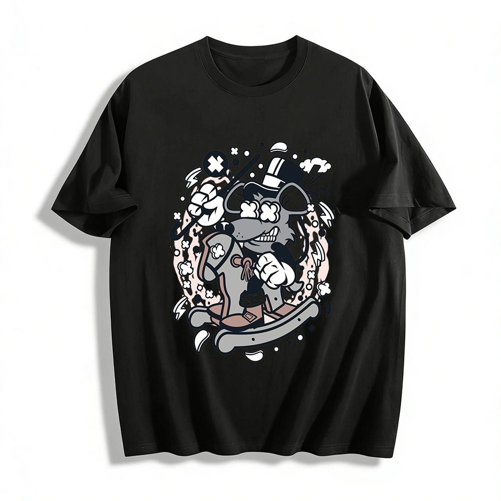 

Funny Gentleman Mouse Rocking Horse Graphic Cool Casual Tee Pure cotton T-shirt XXS