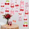 Cherry Birthday Party Decorations Red Pink Cherry Bow Hanging Swirl Garland for Girls Baby Shower She's the Cherry On Top Theme Party Decor