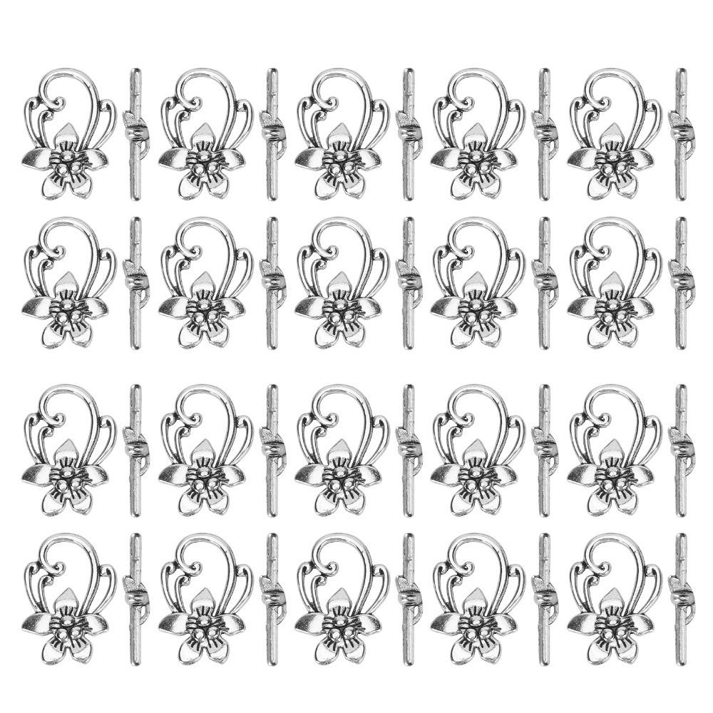 

20pcs Jewelry Clasps Zinc Alloy OT Toggle Buckle Flower Silver Toggle Clasps Vintage OT Buckle Closure DIY Craft