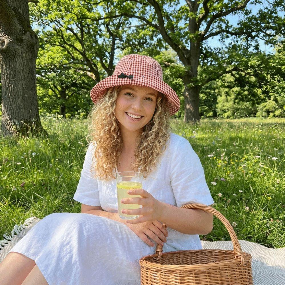 Gingham Check Plaid Bucket Hat Casual Fisherman Hat Stylish Wide Brim Sun Hat Beach