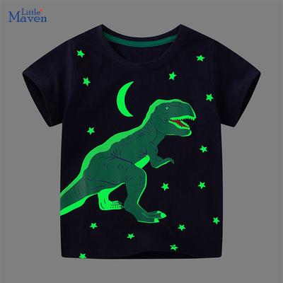 Children's Clothing, Summer Children's Clothing, Boys' Baby T-shirt, Glowing Cartoon Dinosaur Top T-shirt
