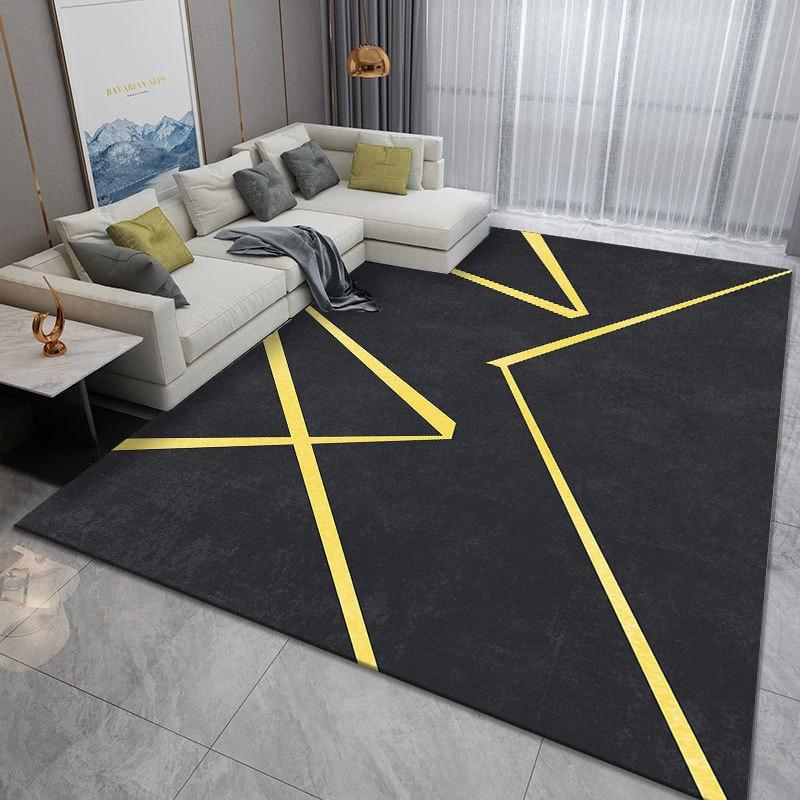 Schwarz Goldene Kreuzlinie Wohnzimmer Schlafzimmer Teppich Große Größe Minimalistisches Design Rutschfester Teppich für Heimdekor