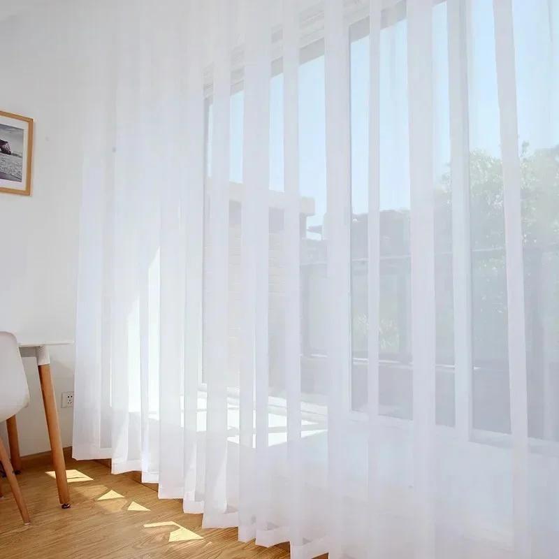 Light Sheer Voile Curtains with Rod Pocket Semi-Transparent Window Drapes for Bedroom Living Room Dining Room Light Transmittance Lace Curtains