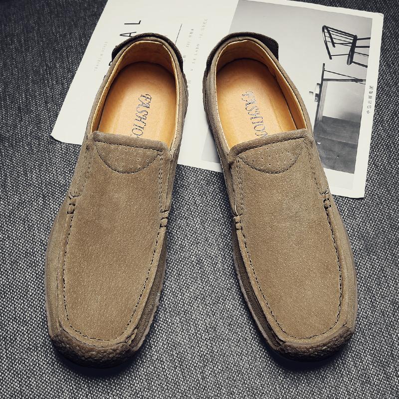 Fashion Men's Casual Snail Shoes Suede Genuine Leather Mens Comfortable Soft Driving Flats Men Classic Rubber Sole Outdoor Bean Shoes