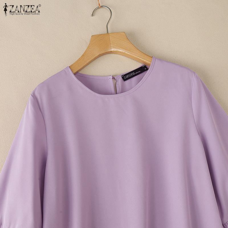 ZANZEA Camicetta casual da donna, girocollo, tinta unita, ampia, con maniche a 3/4