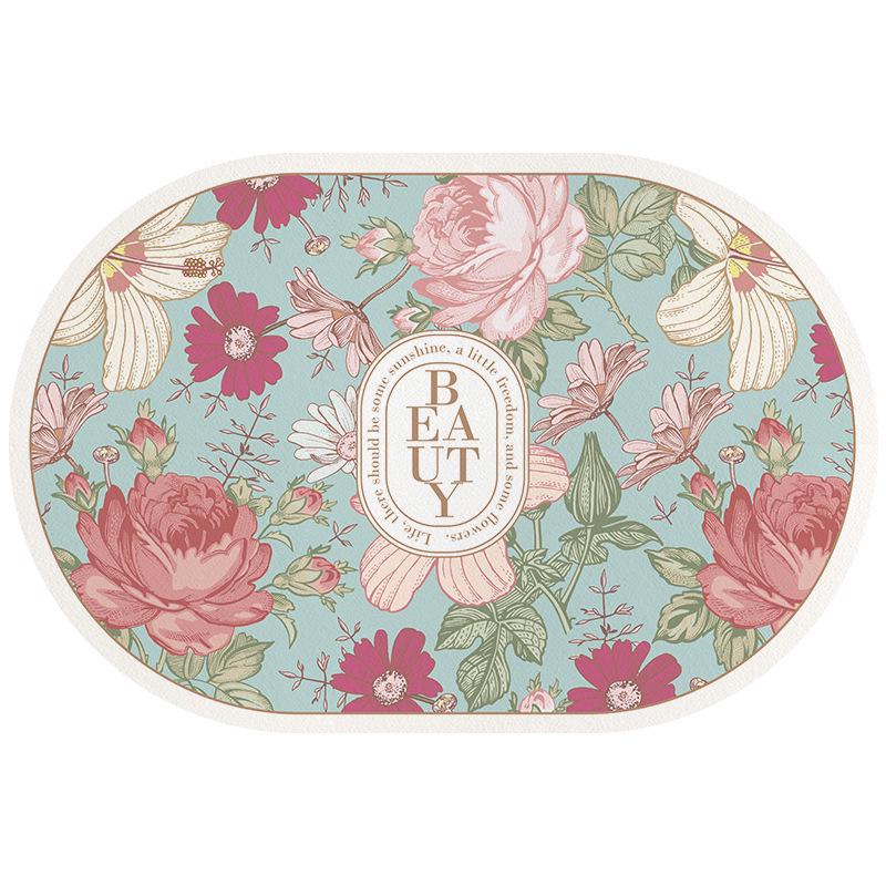 Fresh Floral Diatomaceous Earth Mat - Easy Clean Bathroom & Washbasin Floor Pad