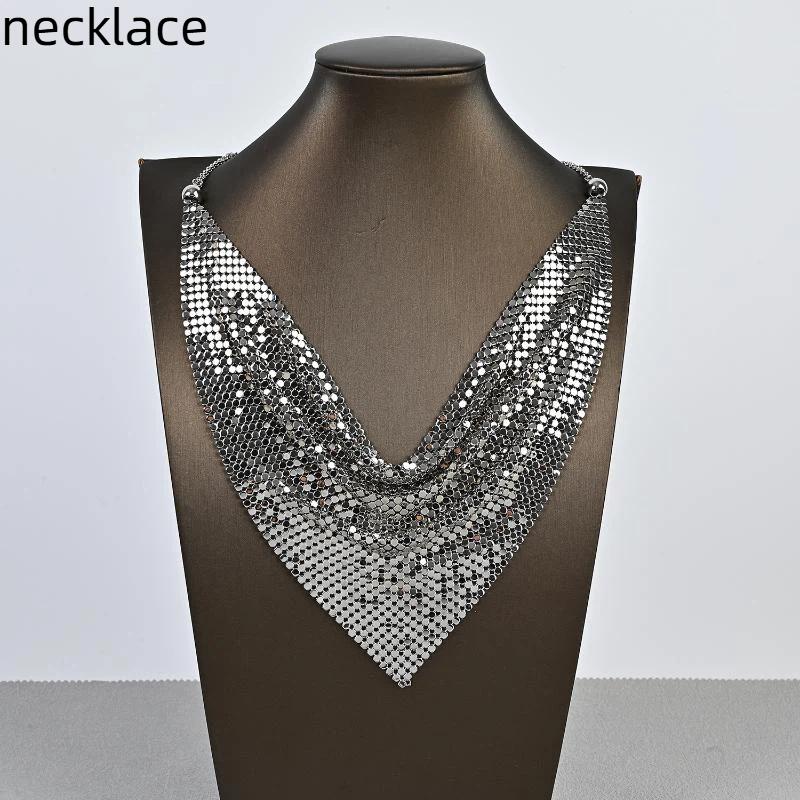 [ZYAS]Fashion Leopard Sequin Choker & Earring Set Shining Triangle Scarf Indian Style Sexy Sequined Necklace