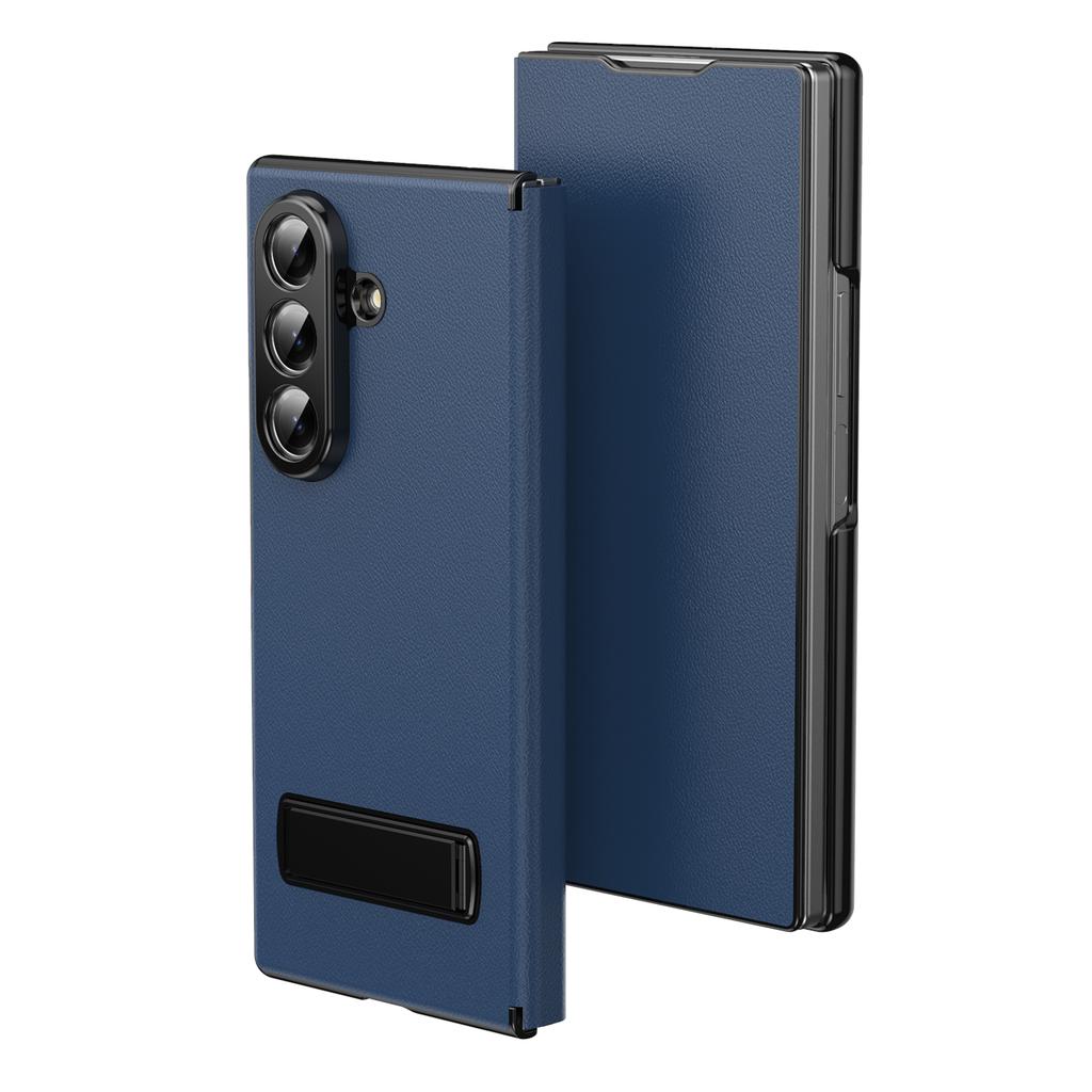 PU Leather Magnetic Flip Book Phone Case With Metal Kickstand Holder For Galaxy Z Fold 7 Z Fold 6 Z Fold 5 Z Fold 4