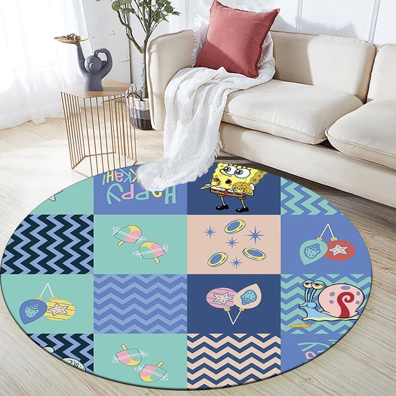 SpongeBob SquarePants2 Round Area Rug,Carpet Rug for Living Room Bedroom Sofa Playroom Decor,Non-slip Floor Mat