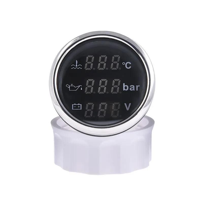 52MM Marine Gauge 3 in 1 Voltmeter + Water Temperature Gauge + Oil Pressure Gauge with Alarm for Car Boat Marine Yacht 9-32V BS