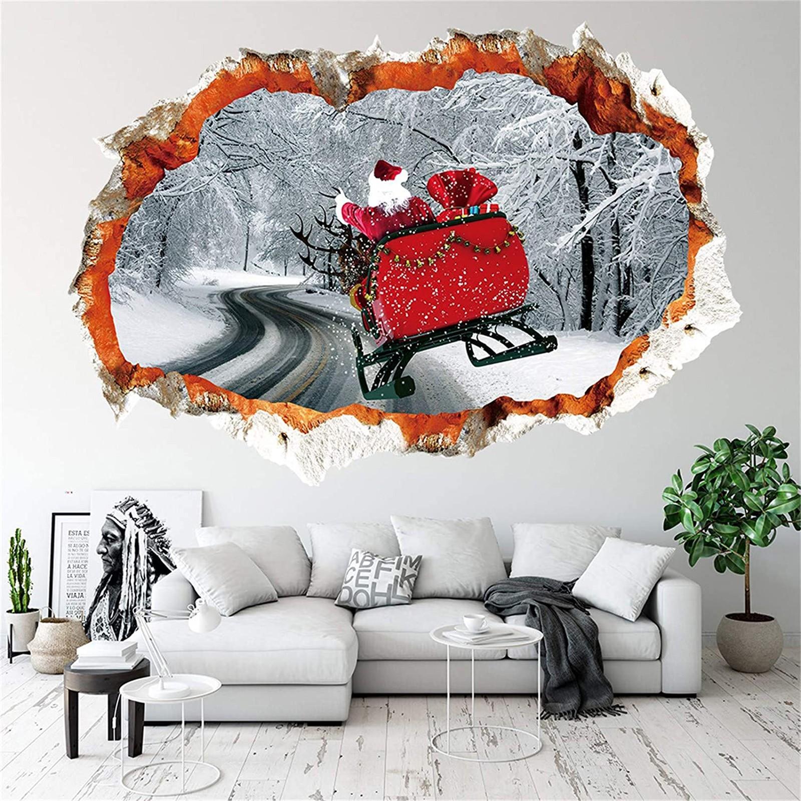 

Рождественские 5D съемные наклейки на стену для пола, рождественские украшения, наклейки на стену