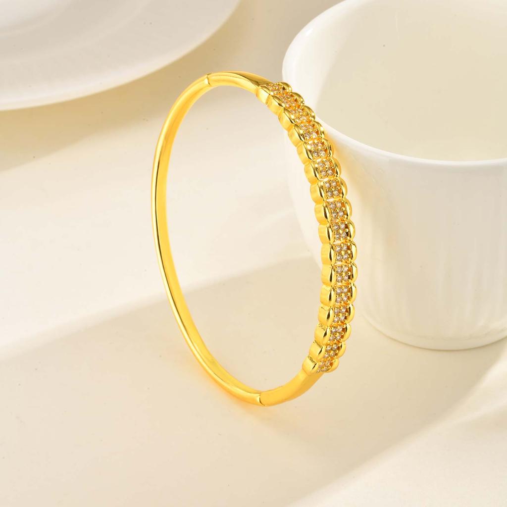 Luxury Zirconia Bangle, Gold Plated CZ Statement Wrist Bracelets for Women, Valentine's Day Wedding Birthday