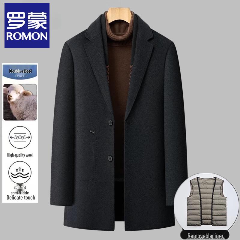 Romon Men's Wool Blend Mid-Length Overcoat