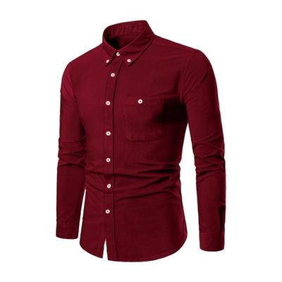 Cămașă pentru bărbați, primăvară vară, guler răsturnat, cu un singur piept, slim fit, buzunar plasat, mânecă lungă, nasturi, moale, respirabil, culoare solidă, lungime mijlocie, top bărbați
