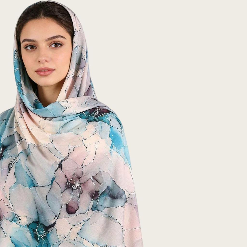 A217 Premium Watercolor Silk-Cotton Long Scarf & Turkish Headscarf