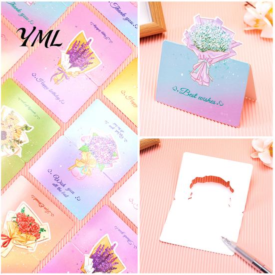 Foldable Note Cards 10Pcs 3D Bouquet Greeting Card, Thank You Best Wishes Card Folding Floral for Mother's Day Father's Birthday