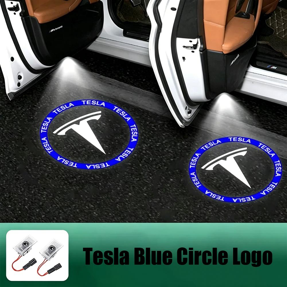 ALA1 2Pcs Car Door Projector Lamps Welcome Lights Accessories For Tesla Model 3 Model S Model X Model Y Cybertruck Roadster/Valve Cap