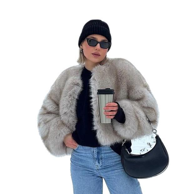 Short furry fox fur jacket to keep warm in autumn and winter, short fashion ins style imitation fur jacket women's clothing
