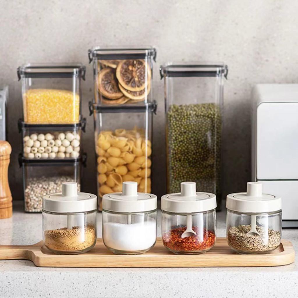 1pcs Glass Seasoning Spoon Bottle Kitchen Oil Pot Oil Bottle Condiment Jar Container Spice Jar Kitchen Spice Storage Jar