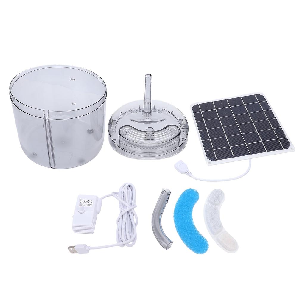Solar Powered Pet Water Fountain 2L USB Powered Automatic Cat Dog Drinking Fountain for Indoor Outdoor Use