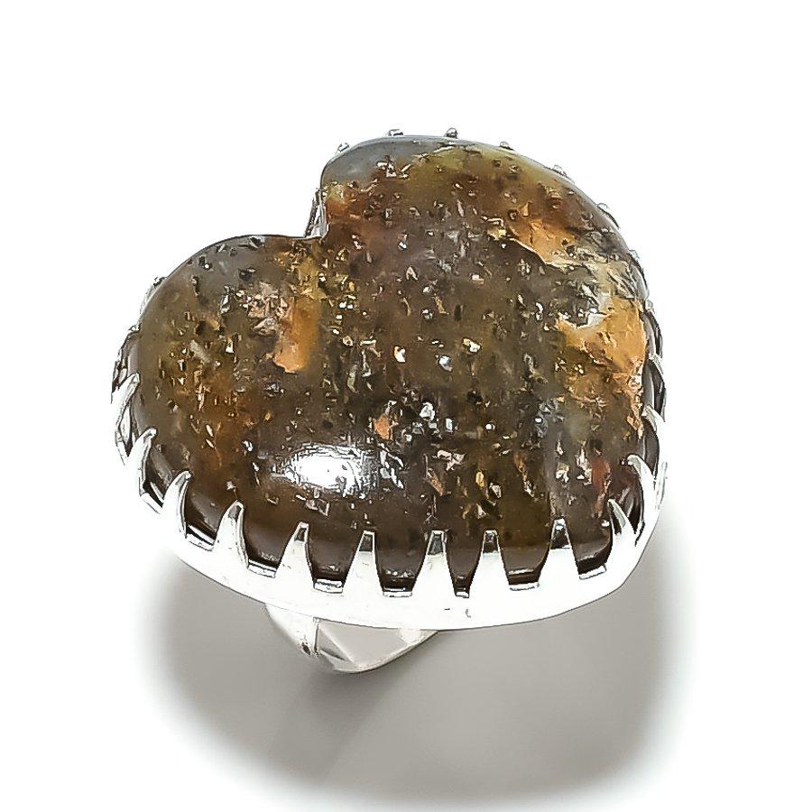 Natural Golden Pyrite Gemstone Handmade 925 Sterling Silver Ring Size 10 Y2i09