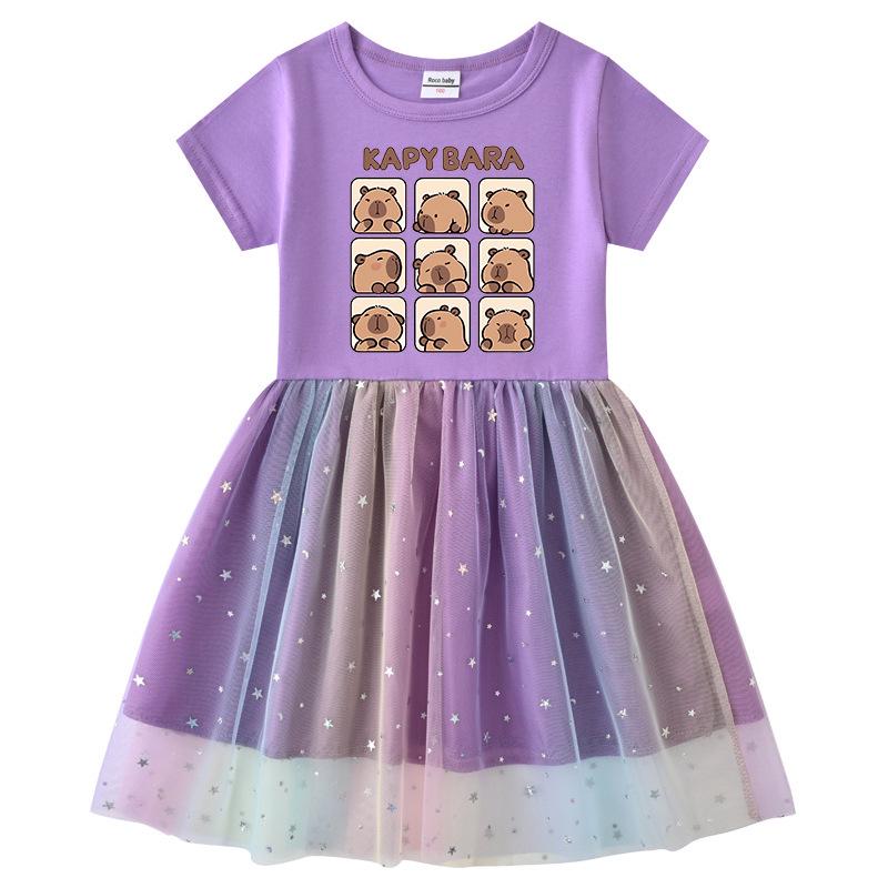 Korean Style Princess Dress: Stars & Rainbow Sequin Mesh, Short Sleeve for Summer, Long Sleeve for Spring/Autumn