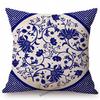 Traditional Delft Navy Blue Toile Floral Pattern Elegant Royal Luxury Home Decoration Cotton Linen Sofa Pillowcase Cushion Cover
