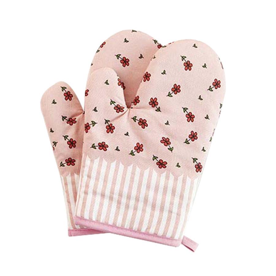 1PS Pastoral Style Thickened Grid Microwave Oven Insulation Gloves Microwave Oven Gloves Heat Resistant Gloves