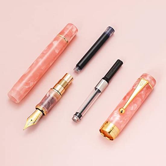 JINHAO Stilou, Placat cu aur roz, Nib fin, Scriere lină, Stilou clasic, cu convertor de cerneală (Praf)