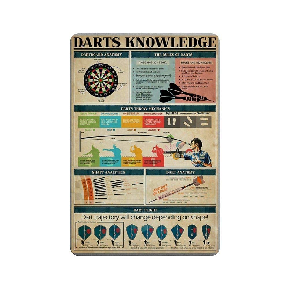 

Veidsuh Darts Knowledge 1 Knowledge Retro Metal Sign for Wall Decoration Plaque for Bar Cafe Club 20x30cm（7.8x11.8inch）