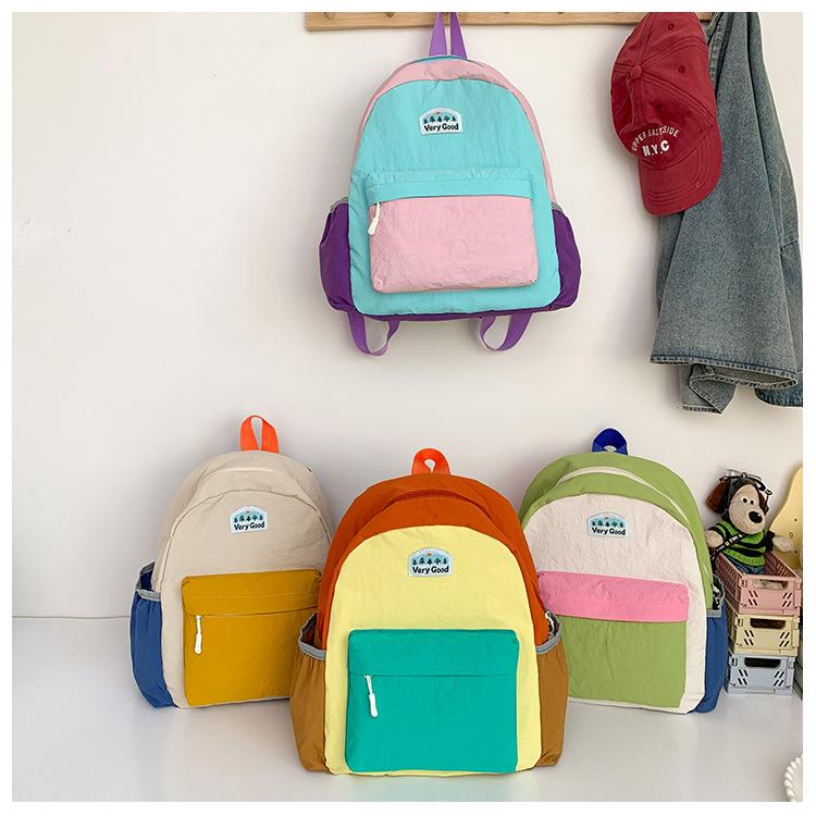 Spring/Summer 2026 Color Block Kids' Backpack: Contrast Color Kindergarten & Casual Outing Bag