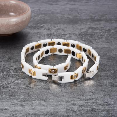 Ikuinen Women Ceramic Bracelet Hematite Ceramic Bracelets Female Gold-color AAA Cubic Zirconia Bracelet for Women