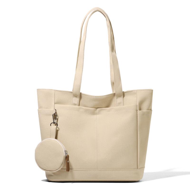 

Simple Multi-Pocket Canvas Shoulder Bags for Women Versatile Large Capacity Ladies Tote Solid Color Students Class Handbags хакі