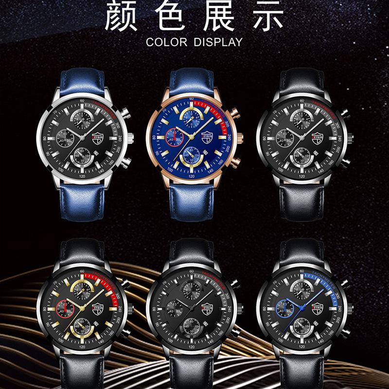 Men'S Watch Strap Date Luminous Quartz Watch Non-Mechanical Trinocular